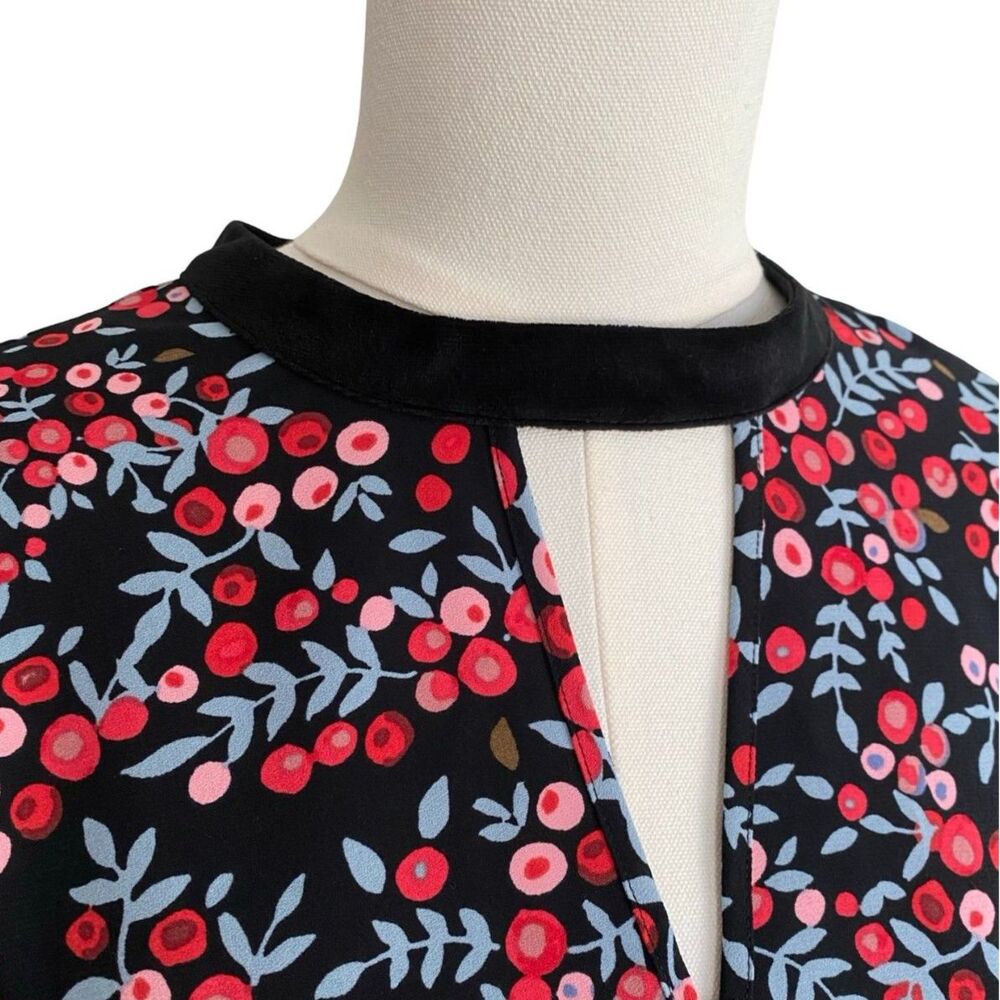NWT Loft Berry Velvet Trim Cutout Shift Mini Dress M Long Sleeve Romantic Goth - Picture 9 of 11